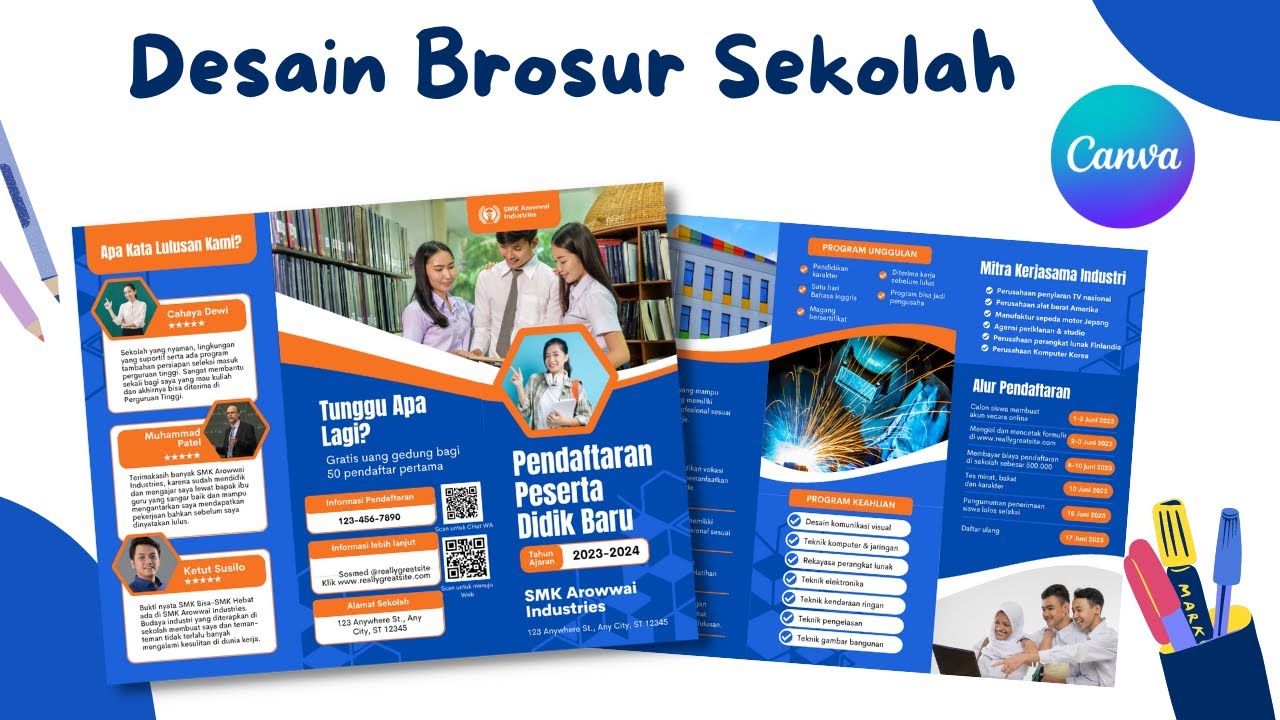 Cara Membuat Desain Brosur Sekolah Di Canva, Tinggal Ganti Tulisan Dan ...