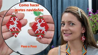 Como tejer aretes navideños paso a paso (Diseño de reno en mostacilla) Aniara Sanarte