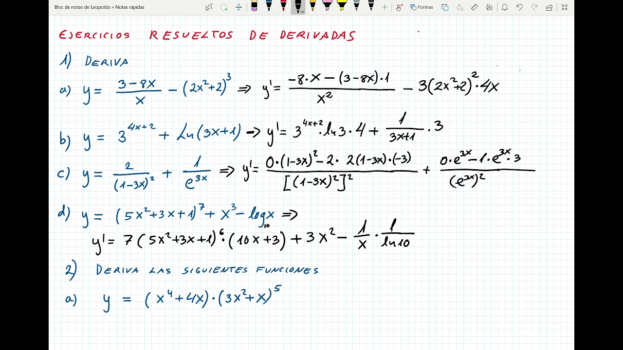 Ejercicios De Derivadas Resueltos, Usando Todas Las Reglas De ...