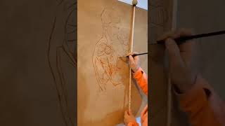 Preliminary drawing and canvas transfer process for oil painting