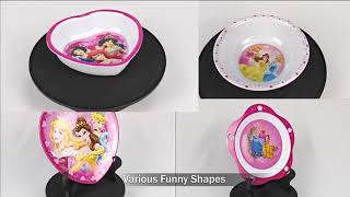 Flower and heart shape melamine kids dinner set, Disney princess children food dinner plated bowls
