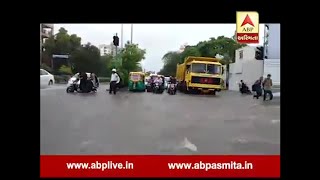 Ahmedabad : Traffic After Rain Water On Road In Manekbag