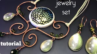 DIY.JEWELRY SET MADE FROM POLYMER CLAY,RESIN,WIRE AND BEADS