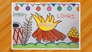 Very Easy Lohri Drawing / Happy Lohri Drawing / Lohri Celebration Drawing / Indian harvest Festival