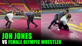 Jon Jones wrestles a 20-year-old Female Olympic wrestler ahead of Stipe Miocic bout