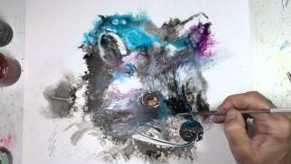 Speed painting a raccoon using acrylic and india inks on yupo paper