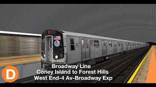 OpenBVE NYC Subway IND Operation: NYCT (D) Line from Coney Island to Forest Hills (R160B Siemens)