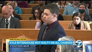 Kyle Rittenhouse's reaction as not guilty verdicts on all charges were announced in court l ABC7