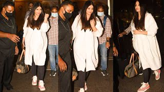 2nd Time Pregnant Aishwarya Rai Hiding Her Baby Bump With A Long Jacket At The Airport