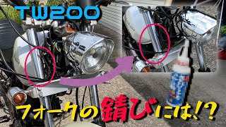 フォークの錆が一瞬で消える！？10年以上愛用しているコスパ最強さび取り剤を紹介します！#tw200