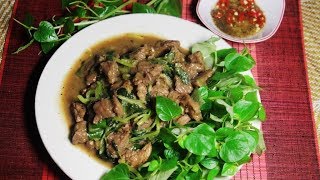 ឆាសាច់គោក្រសាំងទាប​ -  Fried Beef with Peperomia Pellucida