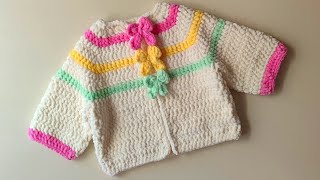 HER YAŞ İÇİN ÖLÇÜ VERDİM 0-1-2 yaş(age) Kadife İplerle Tığ İşi Hırka Yapımı❤Şahane Oldu❤EASY CROCHET