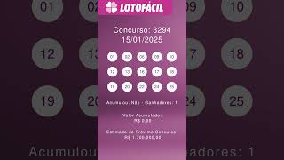 Resultado lotofácil 3294 - concurso de 15/01/2025 #shorts