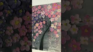 palette knife flower tree painting |acrylic|grey and pink