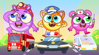 Police Car, Fire Truck, Ambulance Song | Baby Zoo Nursery Rhymes And Kids Songs