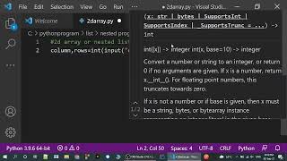 Nested list or 2d Array in 1 line in python
