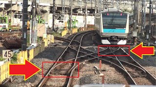 【浜松町駅京浜東北線工事】京浜東北線の転線後に山手線が到着してポイントが切替る田端駅南側のダブルクロスポイントレール