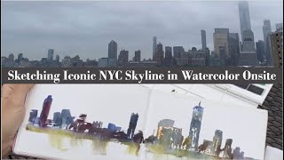 Sketching 🖌 ICONIC NEW YORK CITY Lower Manhattan Skyline 🏙 on a Foggy Day in Watercolor | My Process