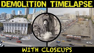 Demolition time-lapse with closeups of a former TV studio building (Part 1)