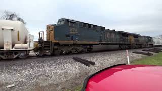 CSX NB Mix Freight unit 7263-3089-4023 DPU 574-7242 on the Henderson sub. 04/08/23