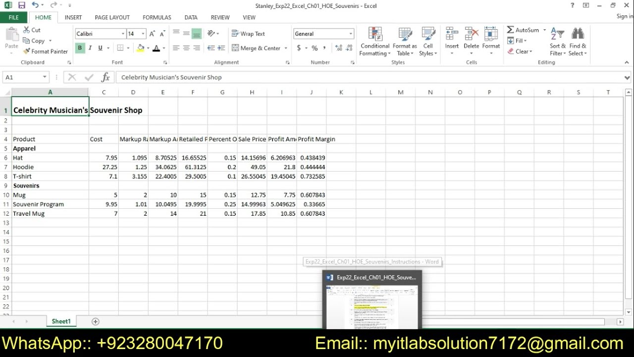 Exp22 Excel Ch01 Hoe Souvenirs Excel Chapter 01 Hoe Souvenirs Youtube
