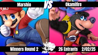 RVA Smash 162 | Marshio (Mario) vs Okamifire (Banjo \u0026 Kazooie) | Winners Round 2 | 26 Entrants SSBU