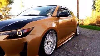 Bagged 2014 Scion tc on Airrex Struts with Accuair Management Walk-Around