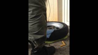 Changing Motorbike Tyre - Breaking The Bead (With a Spade)