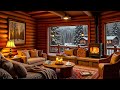 smooth winter jazz music at outdoor cafe ☕ cozy jazz u0026 crackling fireplace for stress relief study