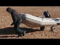 inflatable boat dinghy sib easy launch balloon wheels over shingle. how to info in description.