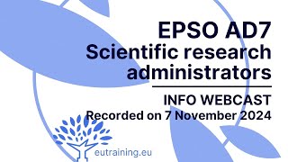 EPSO Scientific Researchers AD7 2024 | New Competition | Info Webcast