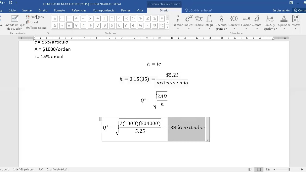 4.1 EJEMPLO MODELO DE INVENTARIO EOQ SIN FALTANTES - YouTube