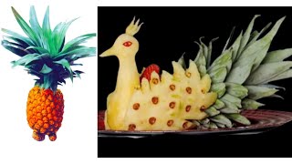 ♦How to cut pineapple& make peacock,আনারস দিয়ে ময়ূর তৈরিPineapple cutting& garnishing#Thaitrick#Lavy