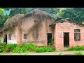 The poor boy renovated an old house with the abandoned fish pond in the countryside