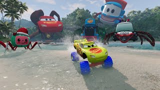 Lightning Mcqueen Monster Truck journey meets Spider Car Eater in the Forest