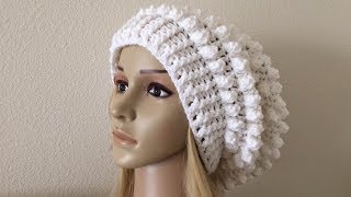 How To Crochet A Popcorn Stitch Slouchy Hat, Lilu's Handmade Corner Video # 177