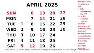 Calendar April 2025