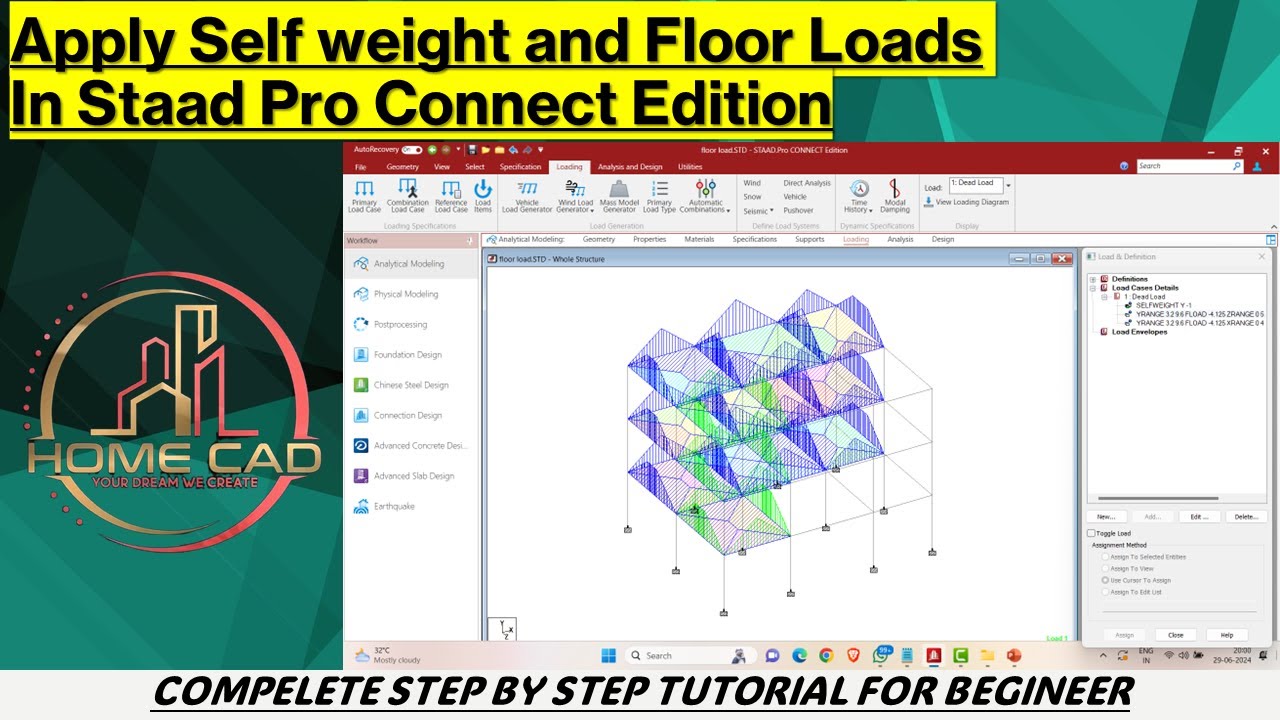 How To Apply Selfweight And Floor Load In Staad Pro Youtube