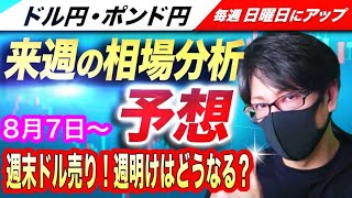 【FX来週の相場分析と予想】米雇用統計が市場予想下回りドル売り、来週はドル売りの流れが継続するか注目！ドル円とポンド円の来週の反発ポイントを見極めろ（8月7日～8月11日）