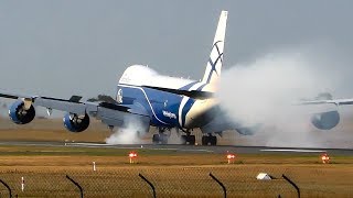 VERY SMOKEY LANDING | AirBridgeCargo Boeing 747-8F | Avalon Airport Plane Spotting