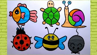 circle drawing #shorts #viral #fish #turtle #snail #ladybug #bee #mouse  @syarthub