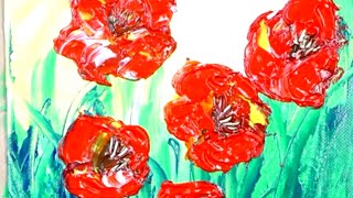Easy relaxing |  Red Poppies | Abstract Painting Demonstration | 007