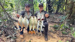 Fishing with Friends in the Middle of the Forest We Catch and Fry on the Edge of the Stream!