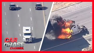 BIG RIG CHASE ends with vehicle bursting into flames | Car Chase Channel