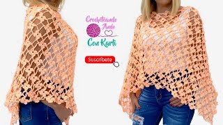 Poncho tejido a crochet ❣ Modelo Floral 💐- FACIL Y EN TODAS LAS TALLAS - Paso a Paso