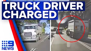Truck driver caught on camera dangerously trying to overtake charged | 9 News Australia