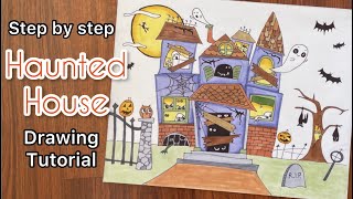 How to Draw a Haunted House | Step by step