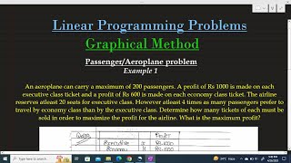 LPP 5 | Linear Programming Problems | PASSENGER Problem | Graphical Method | Example 1