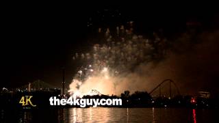 4K UHD 60fps - Massive fireworks display at show's grande finale on the bay