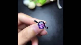 CHANDI RING MORRIS INSPIRED AMETHYST Uloveido Natural Amethyst Solitaire Ring, 925 Sterling Silver